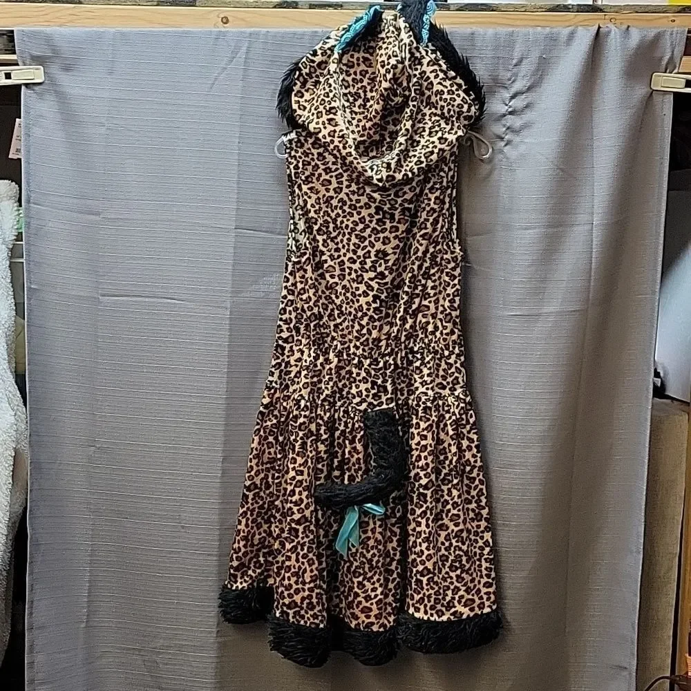 Girls Wild Lil Kitty‎ Leopard Dress Size L Halloween Costume Hood Ears Tail